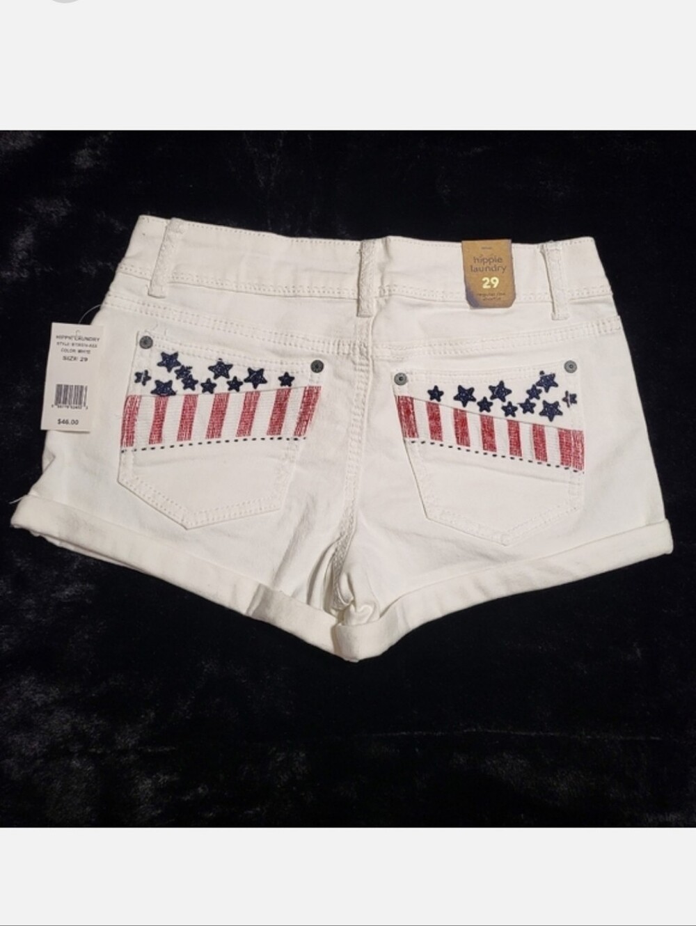 Hippie Laundry White Booty Shortie Shorts Americana American Flag 29 Patriotic